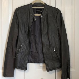 Express Grey Leather Moto Jacket